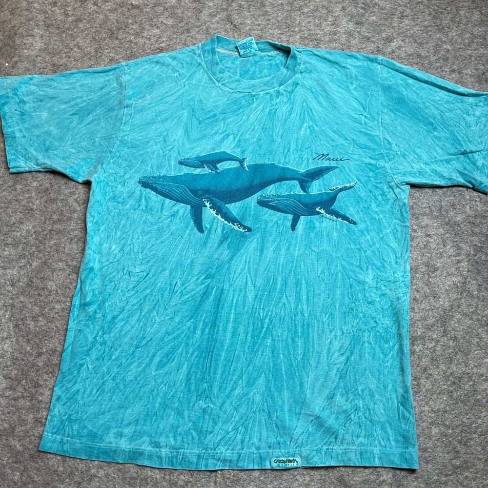 Vintage Single Stitch Whale Shirt Mens Medium Blue Ocean Marine Sea Life Dolphin